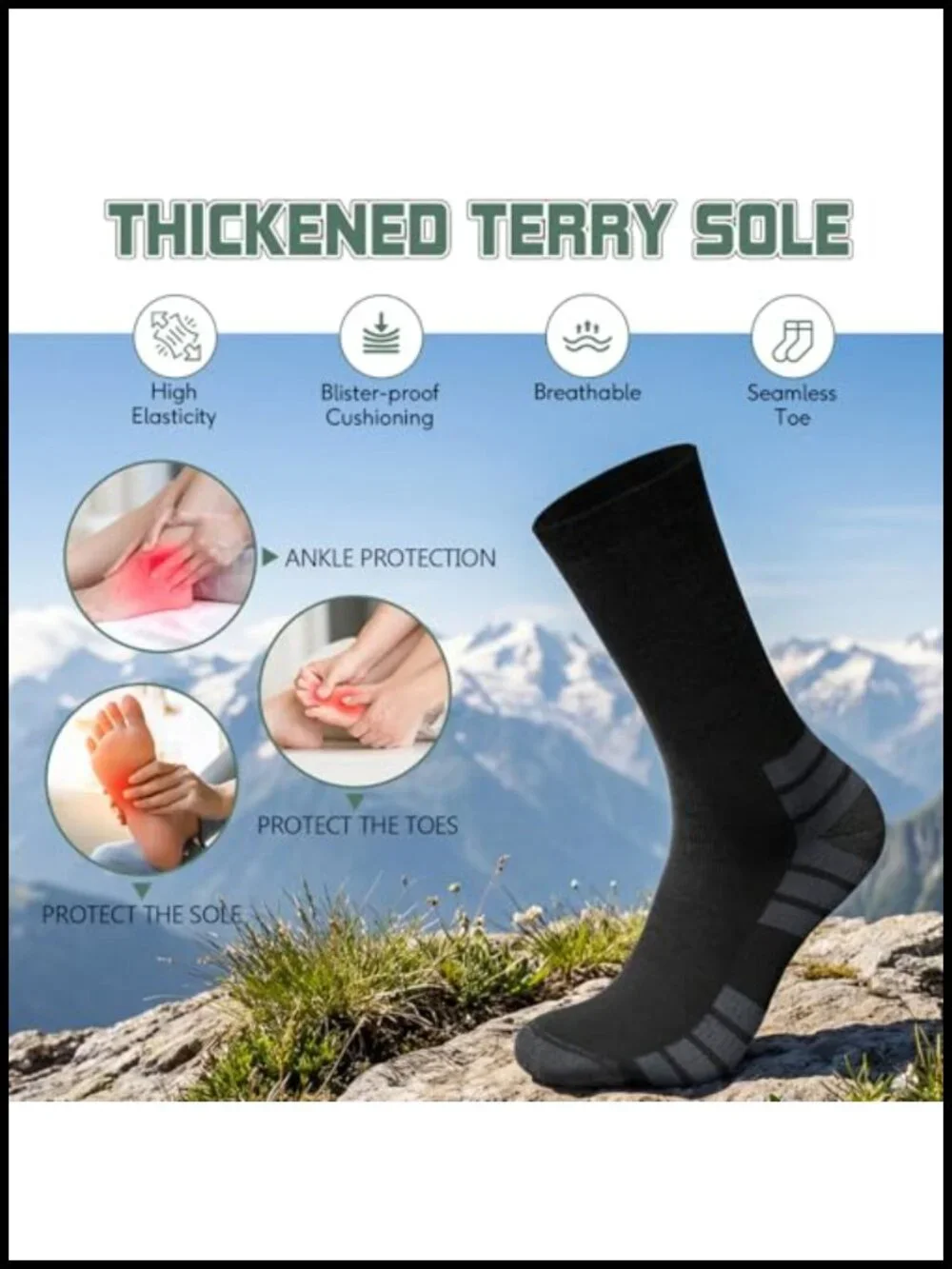 Merino Wool Hiking Socks 3 Pair Thermal Winter Cushioned Crew